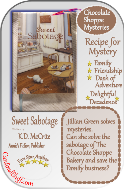 graphic for sweet sabotage, from the Chocolate shoppe mystery series from Annie's fiction. K.D. McCrite author